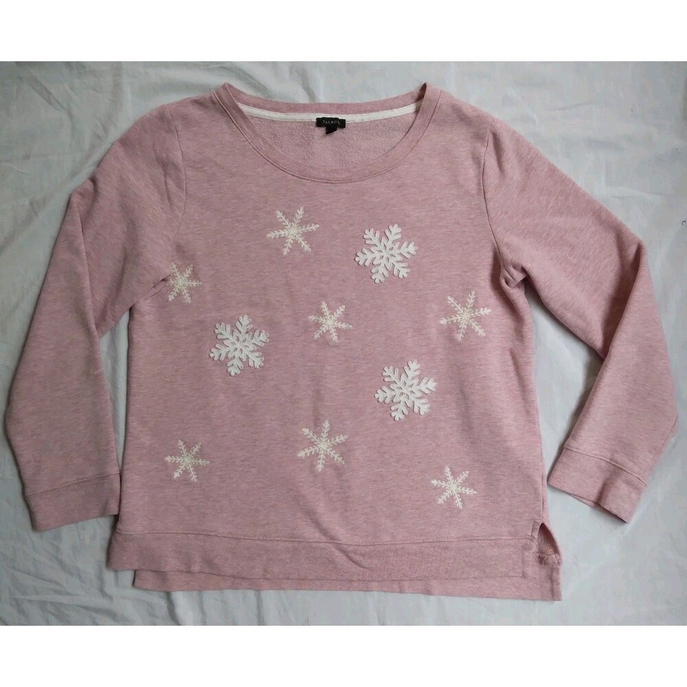Talbots Pink Snowflake Sweatshirt Cozy Cabincore Ski Lodge Women's Size M - Picture 1 of 10